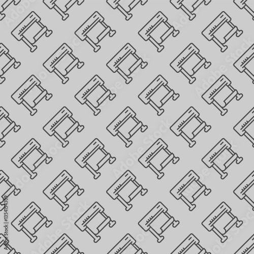 Inkjet plotter with paper line seamless pattern, architect studio theme. Vector graphics. Photo placard, banner, poster printer sign with background, repeat line icon.
