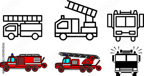 Fire Truck Vector Set – Emergency Vehicle, Fire Engine, Rescue Truck, Firefighter Equipment, Ladder Truck, Fire Department, Fire Apparatus, Emergency Response Vehicle