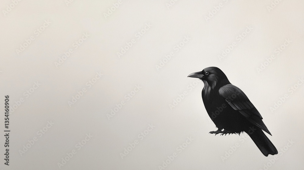 Fototapeta premium Observing a Black Bird Perched in Nature Serene Environment Minimalist Viewpoint for Wildlife Enthusiasts