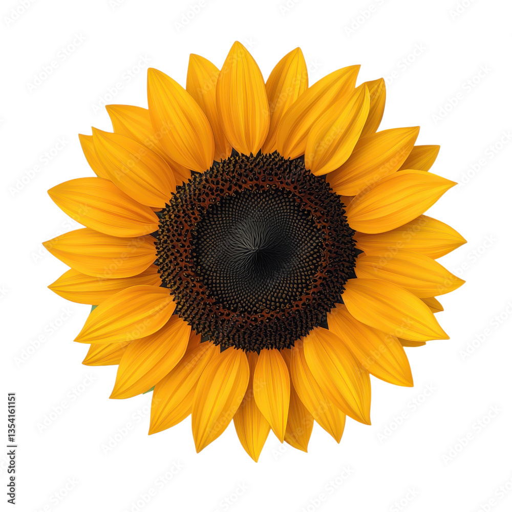 Fototapeta premium Vibrant sunflower with yellow petals and a dark center on a transparent background. Floral design element.
