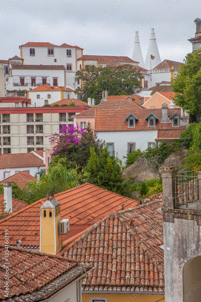 Sintra National Palace dominateing the view of Sintra, Portugal