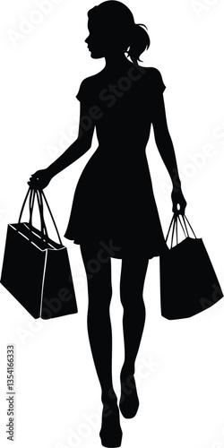 A shopping Girl Vector Silhouette, Shopping girl vector clipart