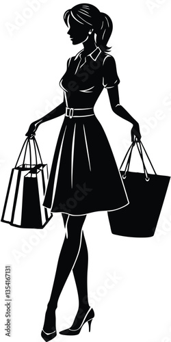 A shopping Girl Vector Silhouette, Shopping girl vector clipart