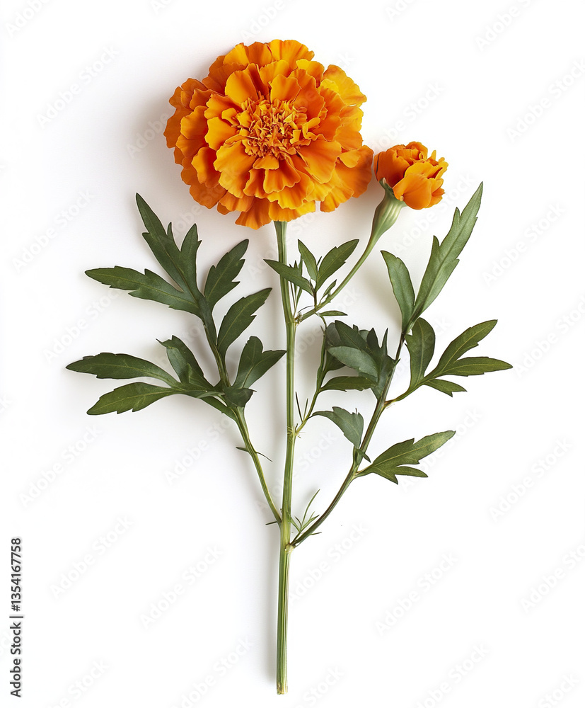 Fototapeta premium Vibrant marigold plant isolated on white background