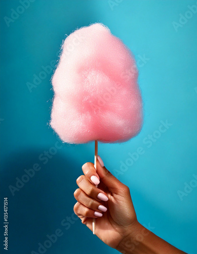 Obraz na płótnie hand holding a pink cotton candy w salonie
