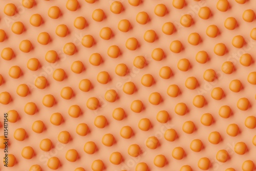 Obraz na płótnie Many oranges on coral background. Top flat view, symmetrical grid. 3d render, illustration w salonie