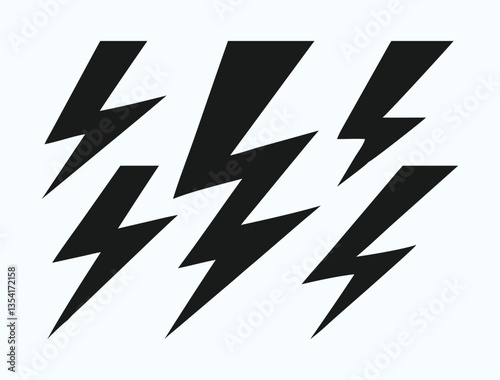 Minimalist Lightning Bolt Icons - Black and White Vector Set