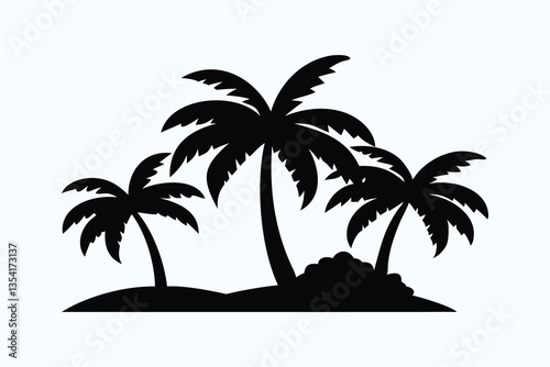 Palm Tree Silhouette Clipart - Tropical Island Vector Graphic
