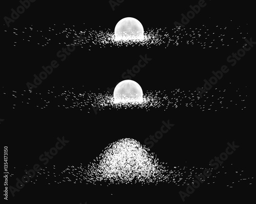 Three images of a moon in the sky. The first image is a close up of the moon, the second is a medium shot of the moon, and the third is a wide shot of the moon. The images are all in black and white