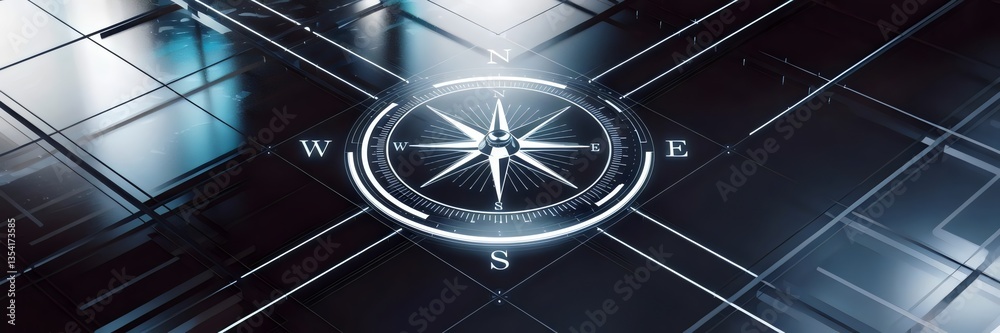 High-tech digital grid with compass arrow pointing north, south, east, and west – Ideal for modern business branding, tech innovation, or navigation. High-tech digital grid with compass arrow pointing north, south, east, and west – Ideal for modern business branding, tech innovation, or navigation.