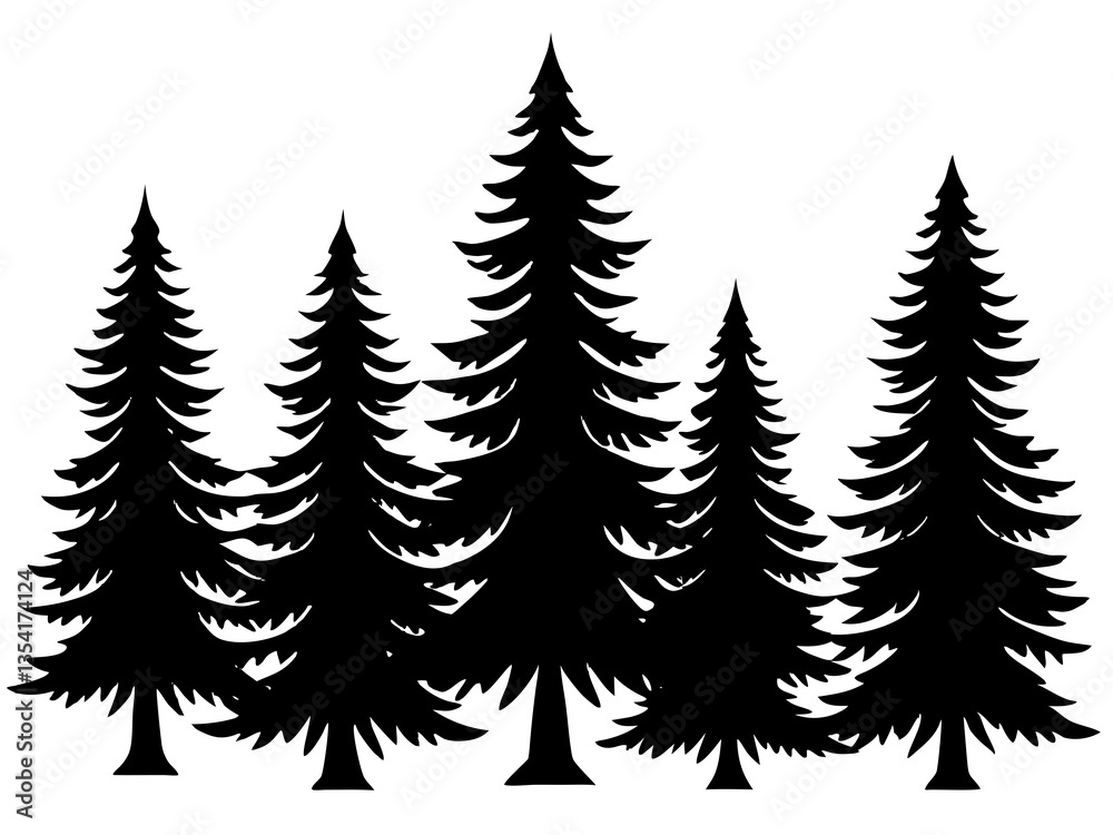 Obraz premium : Diverse Pine Tree Silhouette Set Collection - Detailed Vector Illustration of Evergreen Conifer Trees for Nature Designs, Forest Themes, and Botanical Artwork