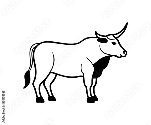 A line drawing black and white ink sketch of a cow