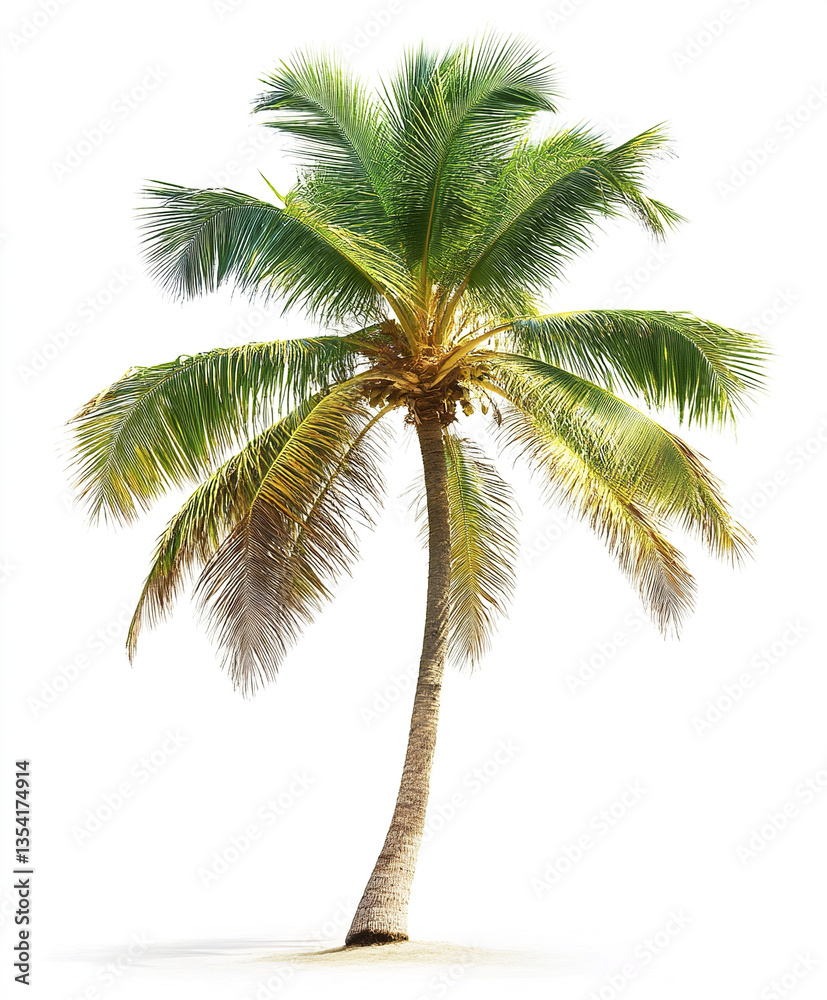 Fototapeta premium lush palm tree stands isolated on white background
