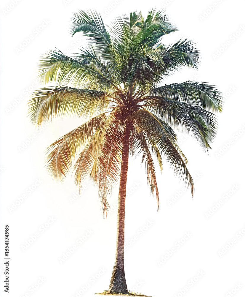 Fototapeta premium tall palm tree stands isolated against white background