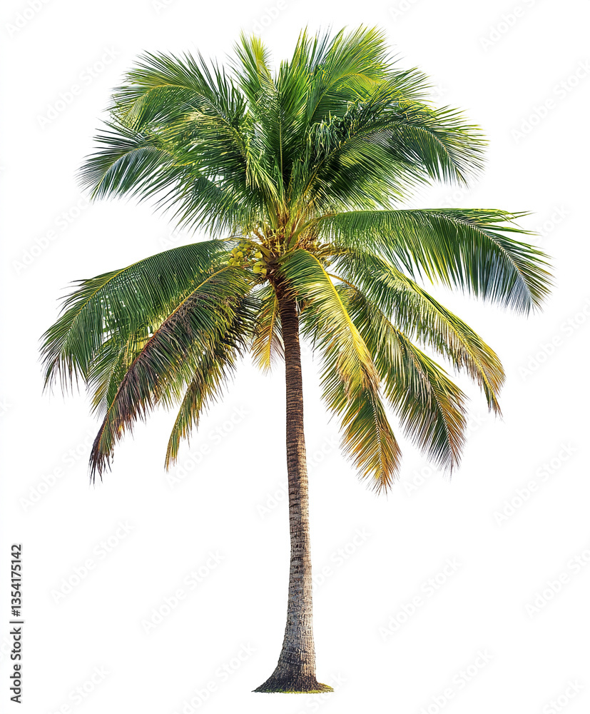 Obraz premium Palm tree isolated on white background, vibrant green leaves