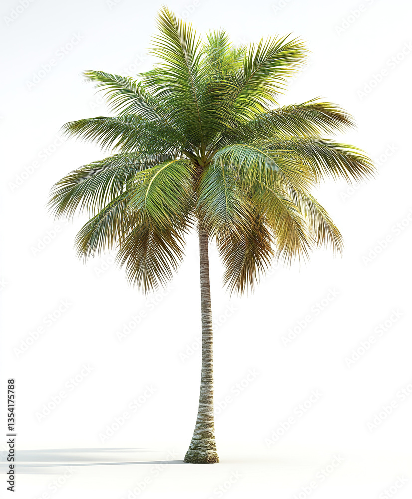 Fototapeta premium tall palm tree stands isolated on white background