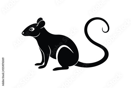 A black and white silhouette vector art of a mouse standing on its hind legs.eps
