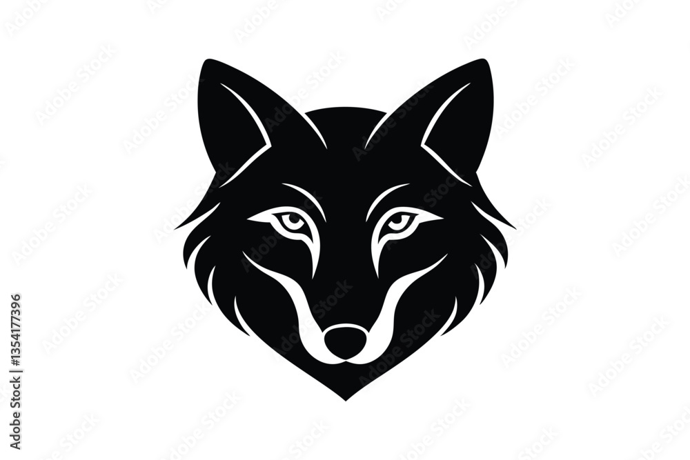 Obraz premium A black and white silhouette vector art of a wolf's face in a front view.eps
