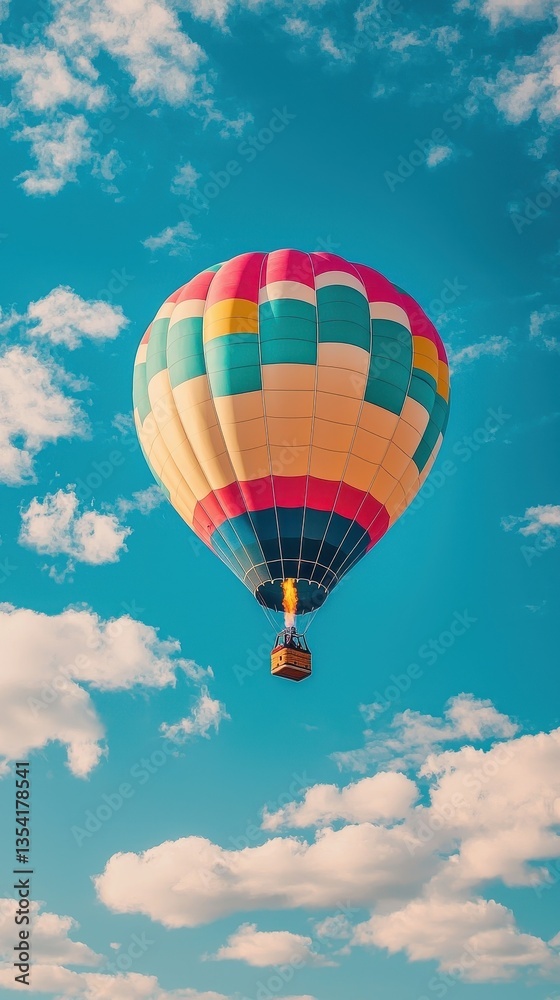 Fototapeta premium Colorful Hot Air Balloon Floating in a Clear Blue Sky
