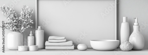A neat white shelf displaying elegant vases and soft towels creating a chic and organized home interior look