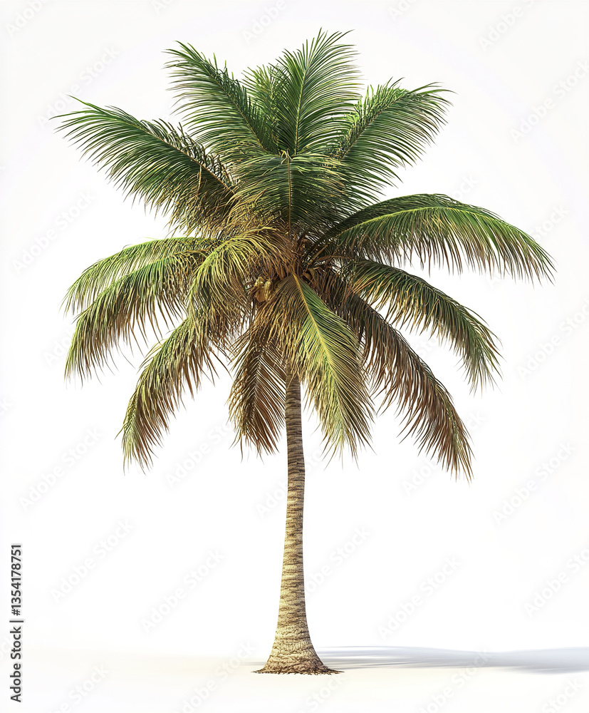 Obraz premium tall palm tree stands isolated on white background
