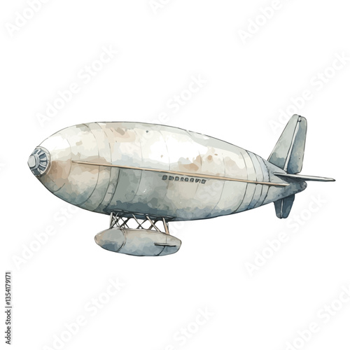 A Blimp, watercolor drawing vector, high quality, isolated on a white background.