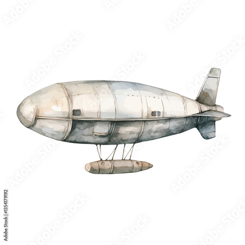 A Blimp, watercolor clipart vector, high quality, isolated on a white background.