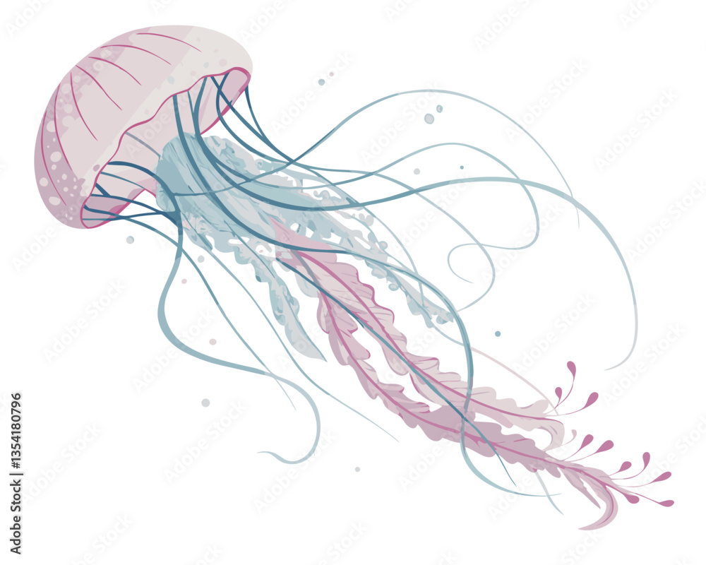 Fototapeta premium Delicate jellyfish illustration gracefully gliding in soft colors 