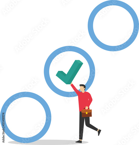 Businessman chooses check mark and puts it in the check box stock illustration

