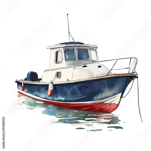 A Cabin Cruiser, watercolor clipart vector, high quality, isolated on a white background. photo