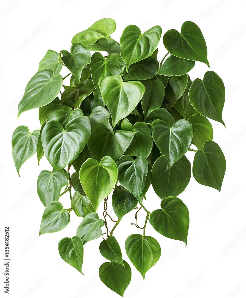 Lush green philodendron with heart shaped leaves isolated on white Lush green philodendron with heart shaped leaves isolated on white