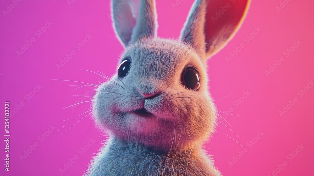 Fototapeta premium cute bunny rabbit pink background