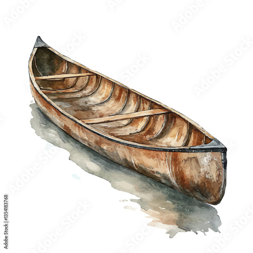 A Canoe, watercolor painting vector, high quality, isolated on a white background.