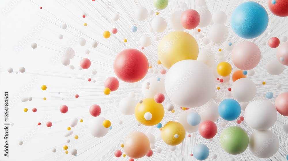 A burst of colorful Styrofoam mini balls flying in all directions against a bright white background, creating a dynamic explosion effect. A burst of colorful Styrofoam mini balls flying in all directions against a bright white background, creating a dynamic explosion effect.