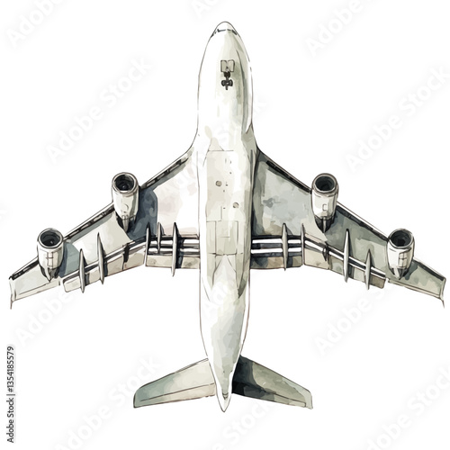 watercolor of A Cargo Plane, vector high quality, isolated on a white background.
