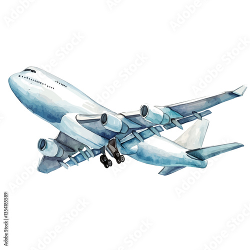 A Cargo Plane, watercolor vector, high quality, isolated on a white background.