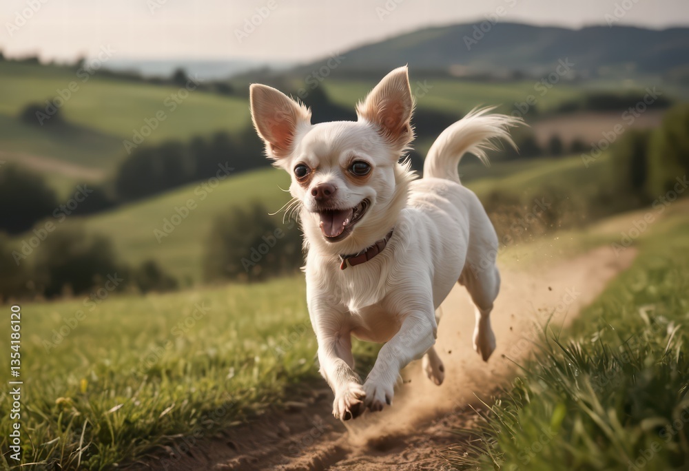 chihuahua dog running in the countryside, adorable purebreed pet playing outdoors in the meadown, doggy in the nature chihuahua dog running in the countryside, adorable purebreed pet playing outdoors in the meadown, doggy in the nature