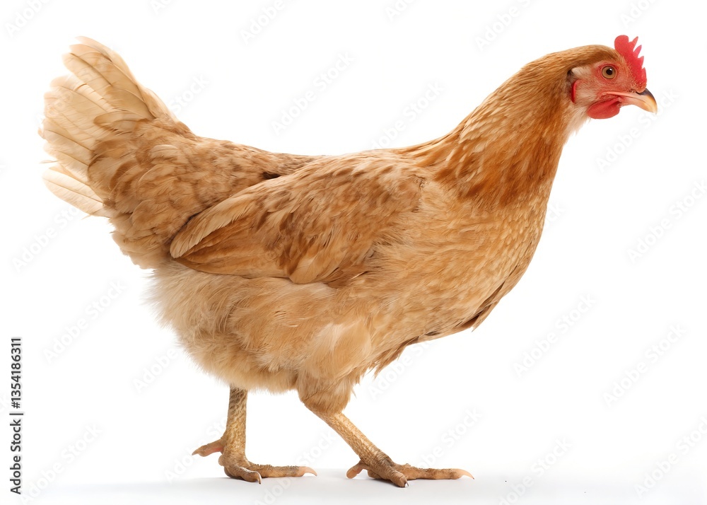 Fototapeta premium Light Brown Hen on White Background