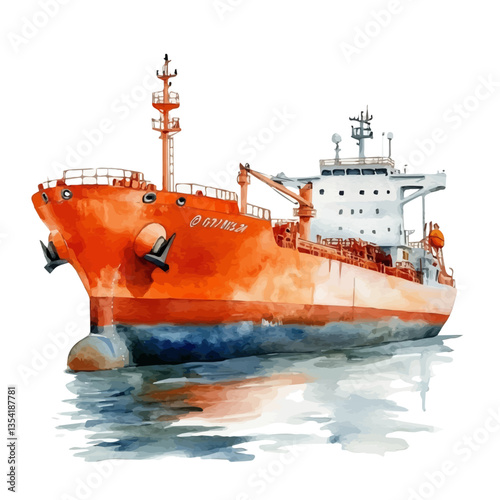 A Chemical Tanker, watercolor illustration vector, high quality, isolated on a white background.