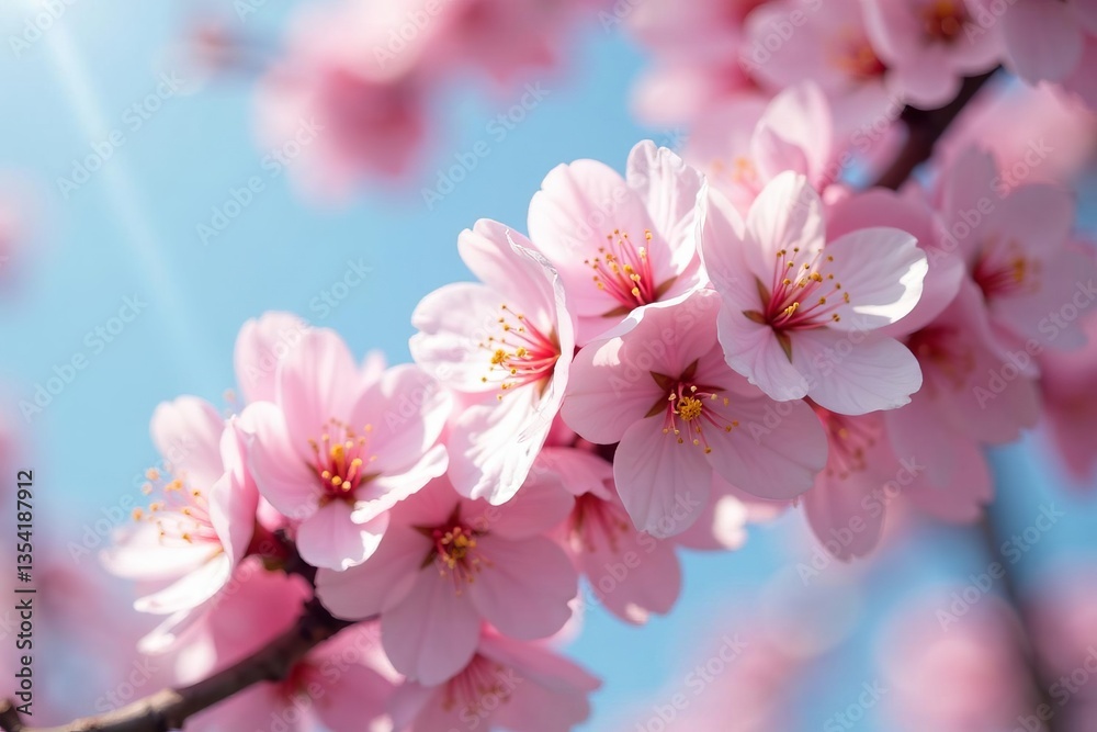 Close up view of delicate cherry blossoms in full bloom, cherry tree, flowers, close-up Close up view of delicate cherry blossoms in full bloom, cherry tree, flowers, close-up