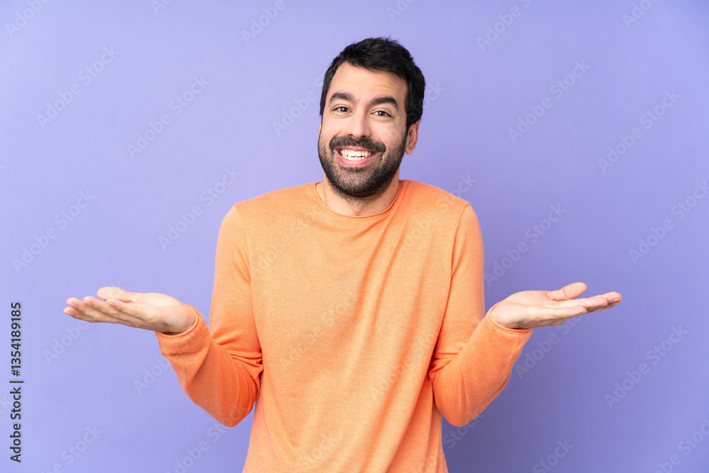 Caucasian handsome man over isolated purple background with shocked facial expression Caucasian handsome man over isolated purple background with shocked facial expression