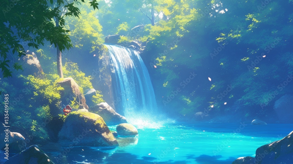 Obraz premium waterfall wallpaper background illustration digital art painting artwork 