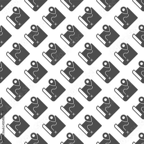 Route map and location pin solid seamless pattern, marine navigation theme. Vector graphics. Map paper with geolocation sign with background, repeat glyph icon.