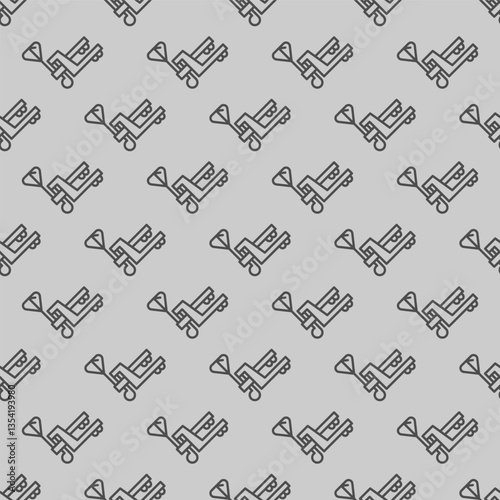 Forklift on wheels line seamless pattern, marine port theme. Vector graphics. Cargo loader, box transportation and delivery sign with background, repeat line icon.