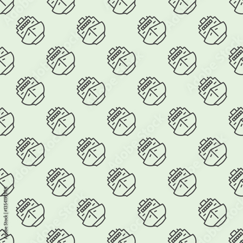Nautical vessel line seamless pattern, marine port theme. Vector graphics. Cruise ship, sea water transport sign with background, repeat line icon.