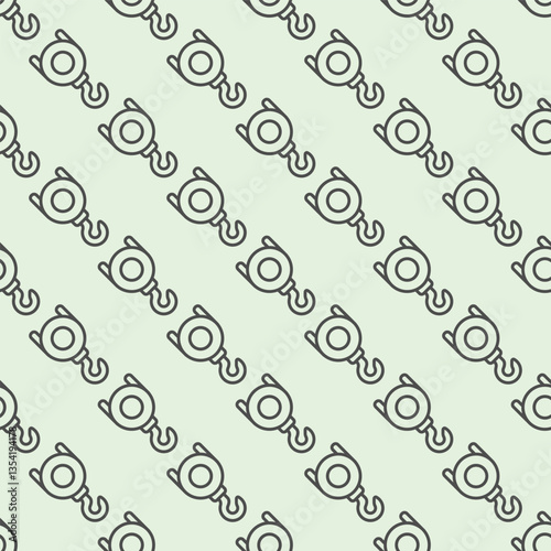 Crane hook line seamless pattern, marine port theme. Vector graphics. Single reel hook, port cargo uplifting sign with background, repeat line icon.