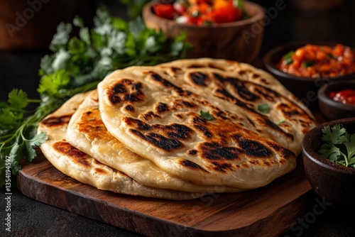 A vibrant display of corn pupusas accompanied by aromatic herbs.