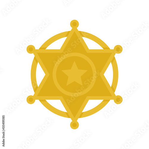 Golden sheriff star badge icon vector, sheriff badge icon in flat style