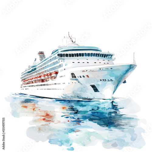 A Cruise Ship, watercolor clipart vector, high quality, isolated on a white background.