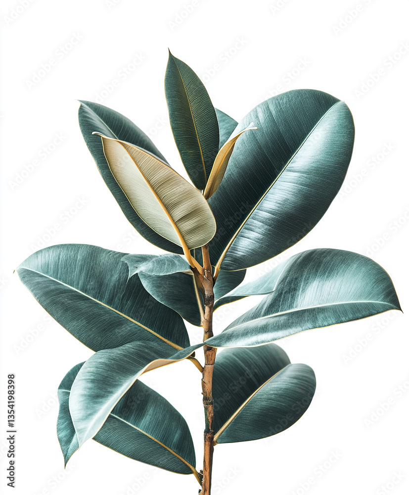 Obraz premium Rubber plant with glossy leaves isolated on white background